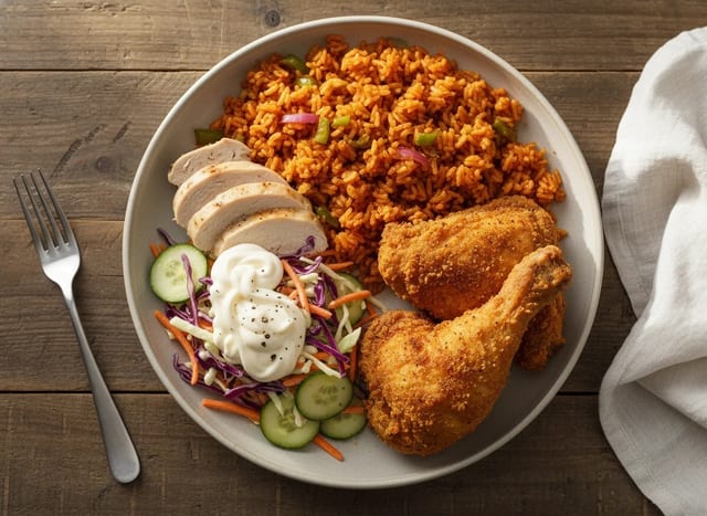 Jollof Rice W/ Fried Chicken.