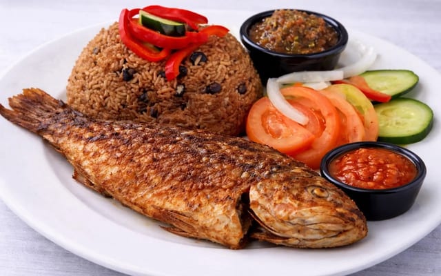 Waakye W/ Fried Tilapia.