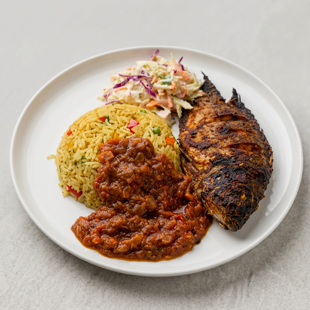 1/2 Jollof & 1/2 Waakye Fried Tilapia