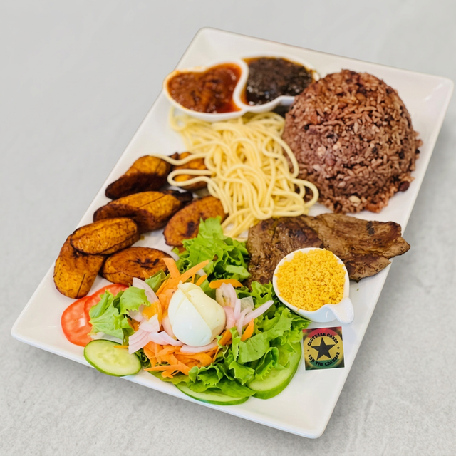 Waakye W/ Fried Goat.