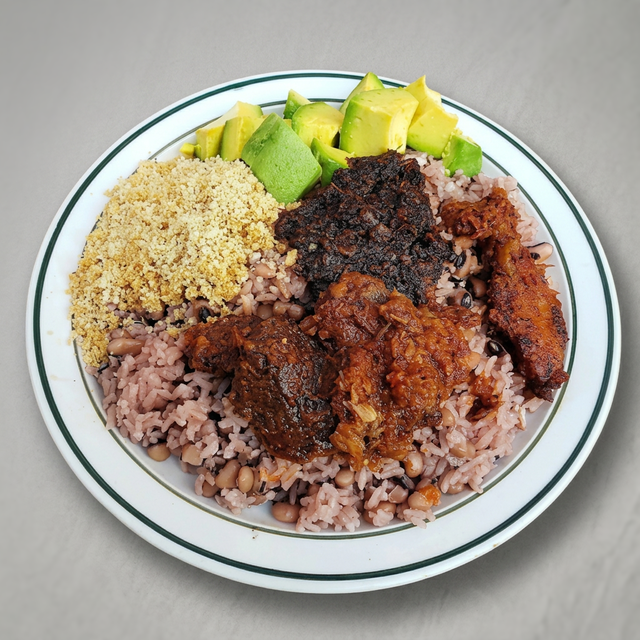 1/2Jollof1/2Waakye.