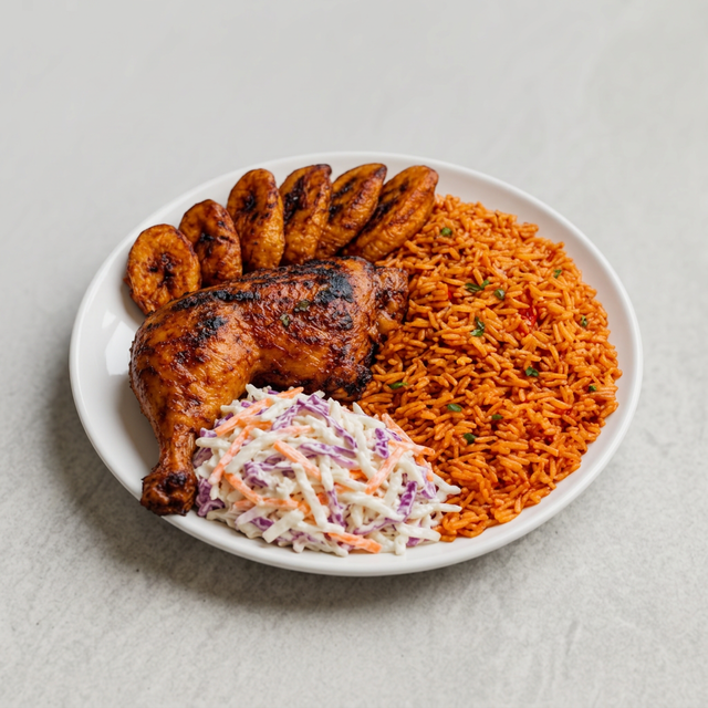 1/2 Jollof & 1/2 Waakye Grilled Chicken