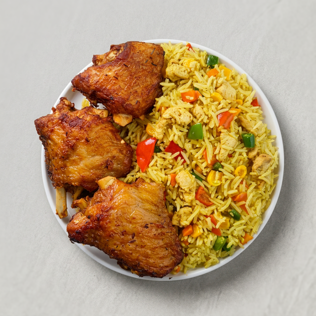 Fried Rice W/ Fried Goat.