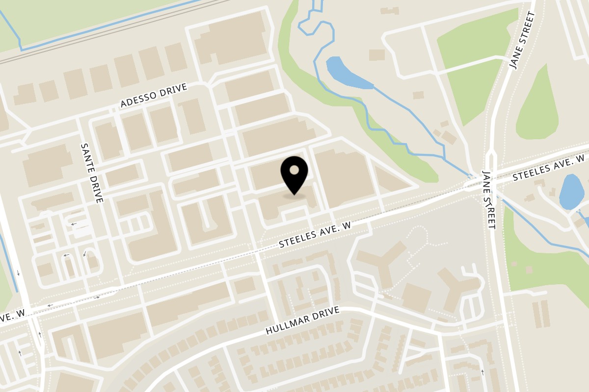 Map showing the location of Kalabash Afro Cuisine on 3232 Steeles Avenue West in Vaughan